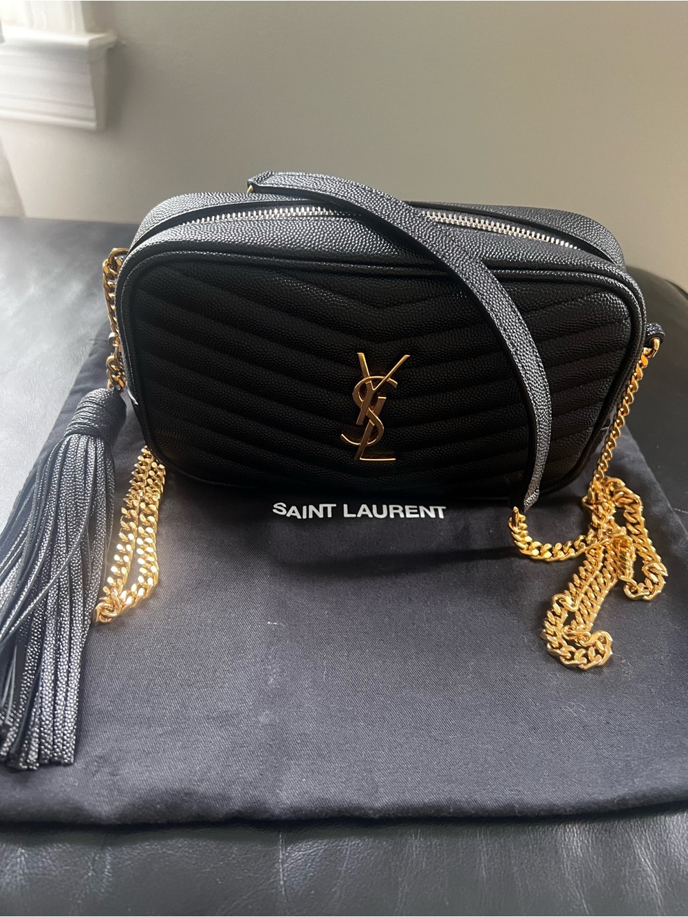 Saint Laurent Black Chevron Quilted Crossbody Camera Bag with Gold YSL Logo - Picture 4 of 15